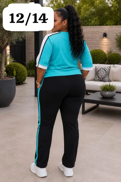 Quality 2-Piece Sky Blue Top and Stripped