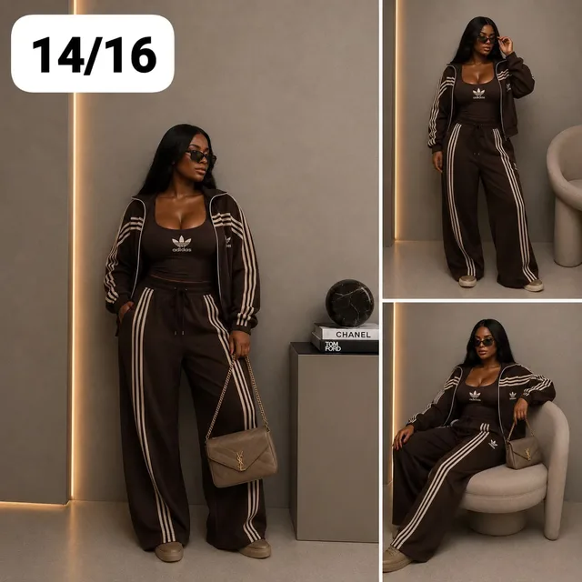 Quality 3-piece Brown Set Adidas with Stripes Tracksuit