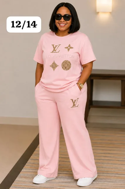 Two-Piece Wide-Leg Peach Lounge Set LV Tracksuit