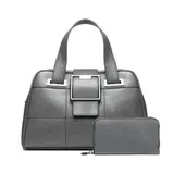 The Executive Buckle Satchel & Wallet Set Grey and Black HandBag