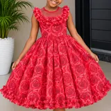 Girls’ Floral Princess Dress with Ruffle Sleeves and Hem — image 2
