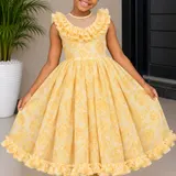 Girls’ Floral Princess Dress with Ruffle Sleeves and Hem — image 3