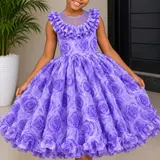 Girls’ Floral Princess Dress with Ruffle Sleeves and Hem — image 4