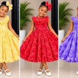 Girls’ Floral Princess Dress with Ruffle Sleeves and Hem