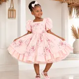 Girls’ Floral Princess Dress – Puff Sleeves & Tiered Skirt — image 2