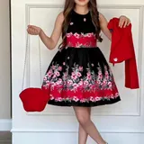 Girls’ Floral Party Dress Set with Matching Jacket, Handbag & Hair Bow. — image 3