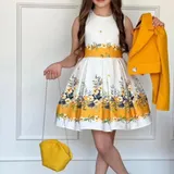 Girls’ Floral Party Dress Set with Matching Jacket, Handbag & Hair Bow. — image 4